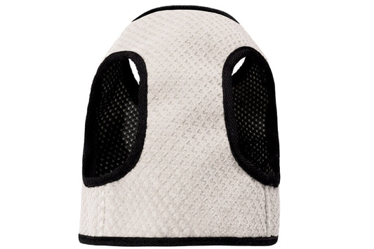 A Bowlandbone SOHO dog harness in cream with black trim by Bowl&Bone Republic.