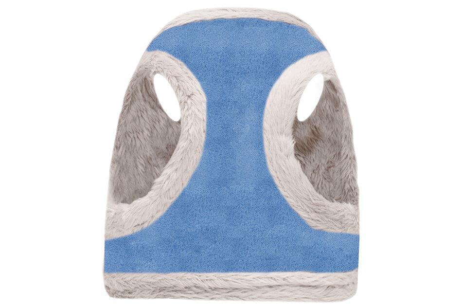 The back view of a Bowl&Bone Republic dog harness in YETI blue.