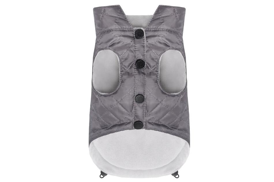 A SPIRIT grey dog jacket on a white background, by Bowlandbone from Bowl&Bone Republic.