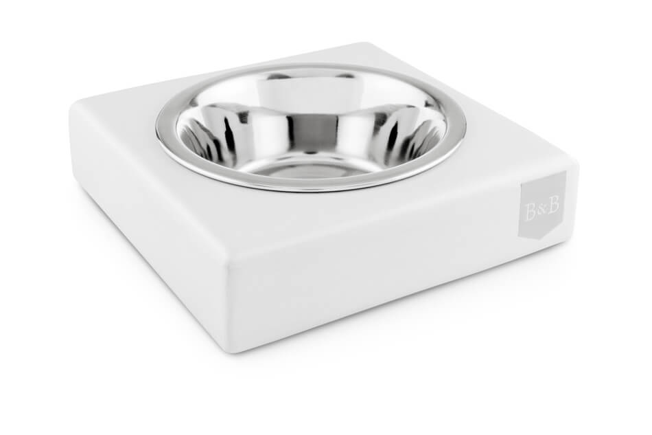 A Bowlandbone stainless steel dog bowl SOLO jasmine on a white surface and stainless steal insert