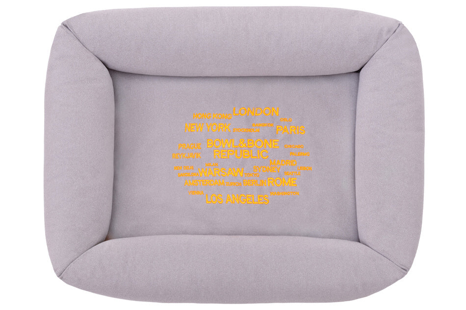 A COSMOPOLITAN platinum Bowlandbone dog bed from Bowl&Bone Republic.