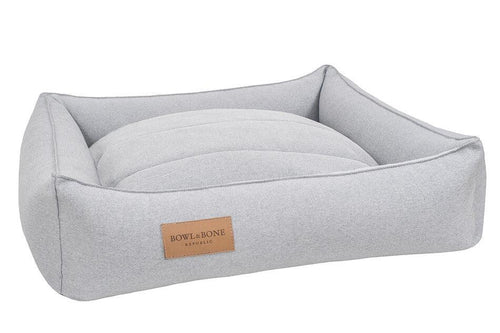 A dog bed URBAN grey with a leather label Bowl&Bone.