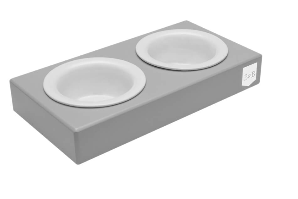 A Bowlandbone dog bowl DUO CERAMIC grey with Bowl&Bone Republic branding.