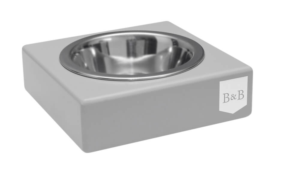 A Solo grey dog bowl by Bowl&Bone Republic on a white background.