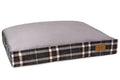 A grey and black plaid dog cushion bed SCOTT blue by Bowl&Bone Republic on a white background.