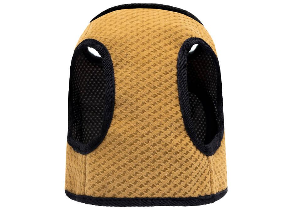 The back view of a Bowl&Bone Republic dog harness SOHO latte in mustard and black with Bowlandbone.