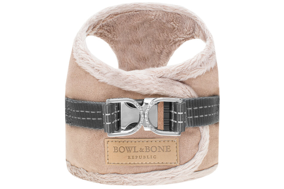 A Bowl&Bone Republic YETI brown dog harness with buckles.
