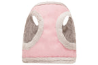 A Bowl&Bone Republic pink and grey dog harness with fur trim.