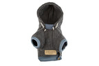 A Bowl&Bone Republic dog hoodie LOVE graphite with blue trim.