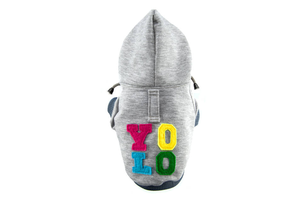 A Bowl&Bone Republic grey hoodie with the word yoo on it.