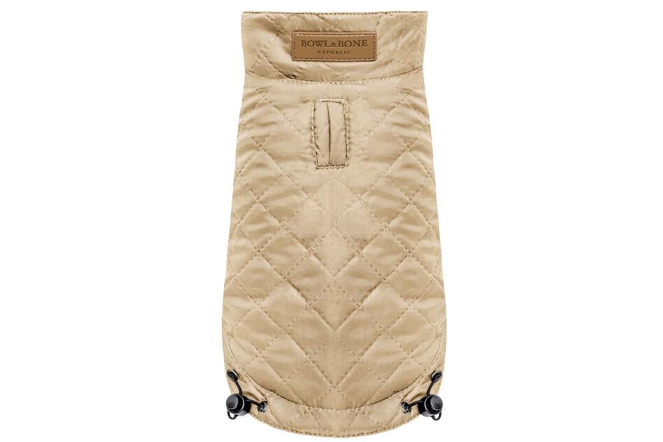 A beige quilted Bowl&Bone Republic dog jacket SPIRIT gold.