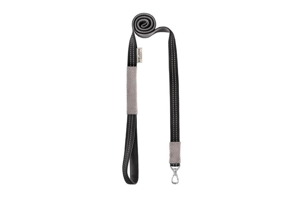 A Bowl&Bone Republic grey dog harness with a black and grey strap.