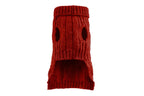 A Bowlandbone Republic red dog sweater with a hole in the middle.