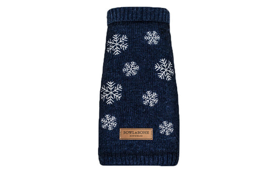 A Bowl&Bone Republic dog sweater featuring snowflakes.