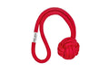 A red dog toy with a knot from Bowlandbone.