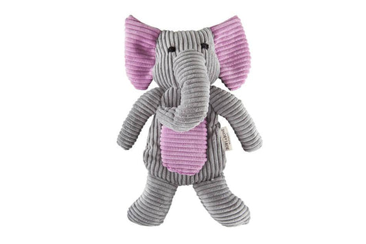 A grey and pink striped dog toy DUMBO stuffed animal from Bowl&Bone Republic.