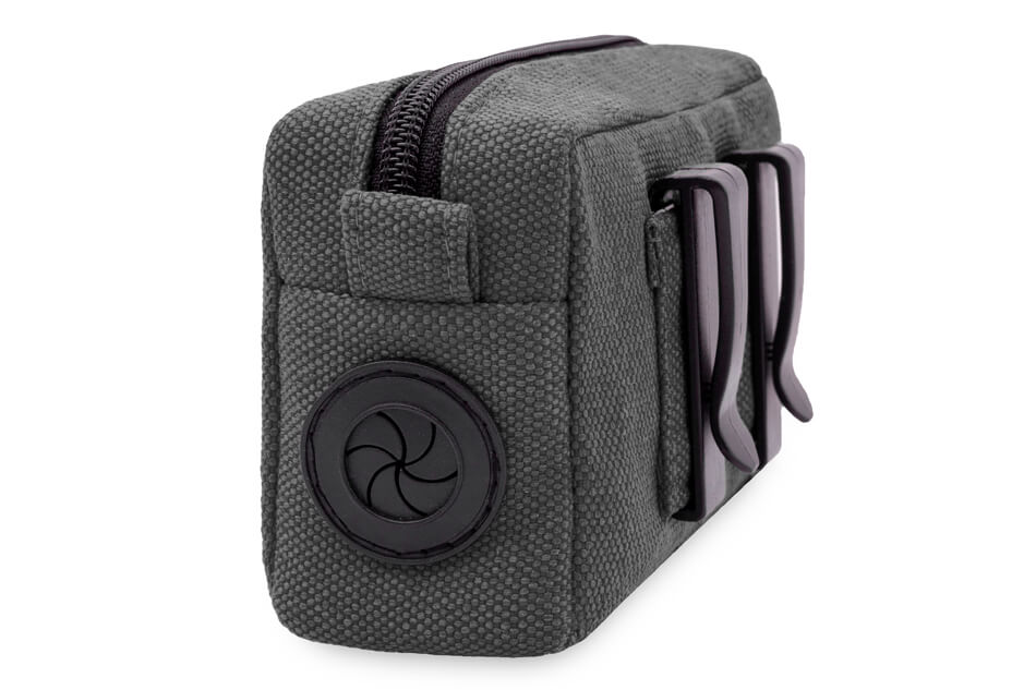 A Bowl&Bone Republic dog treat bag, graphite with a black zipper.