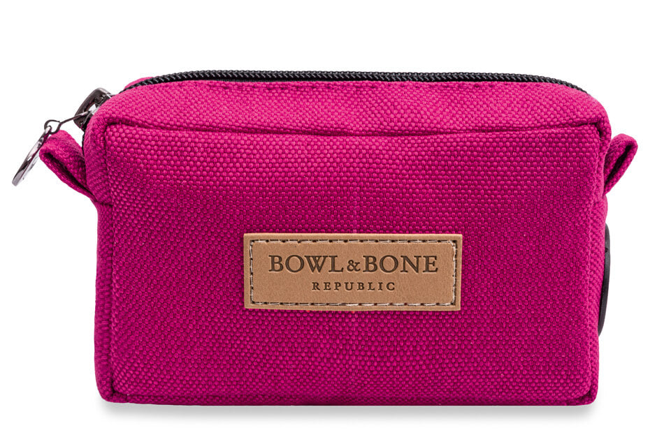 A pink dog treat bag with the brand name Bowlandbone Republic.