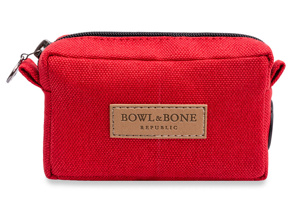 Dog treat bag MIDI red canvas pouch by Bowl&Bone Republic.