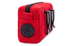 A Bowl&Bone Republic dog treat bag red with a black handle.